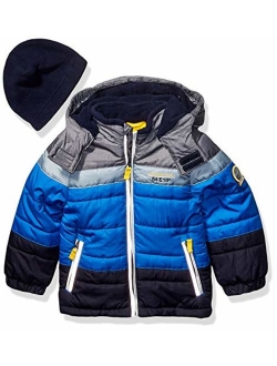 Boys' Toddler Color Blocked Puffer Jacket Coat with Hat