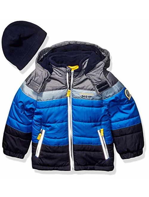 London Fog Boys Toddler Color Blocked Puffer Jacket Coat with Hat
