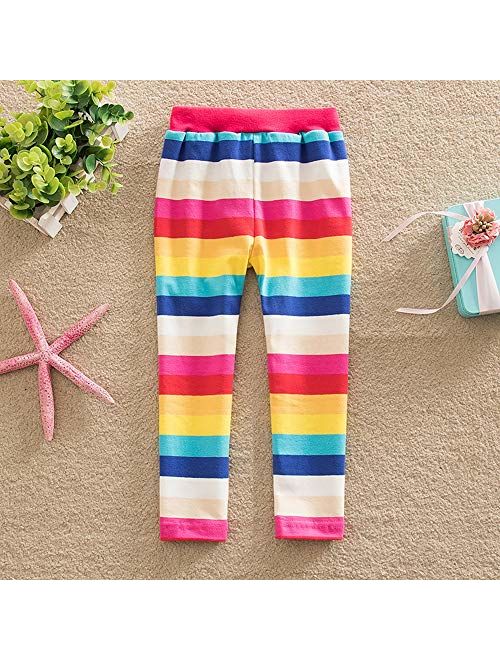 JUXINSU Toddler Cotton Girls Long Pants Leggings Rainbow Striped Casual Pants for Spring Summer 1-8 Years