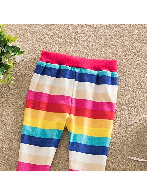 JUXINSU Toddler Cotton Girls Long Pants Leggings Rainbow Striped Casual Pants for Spring Summer 1-8 Years