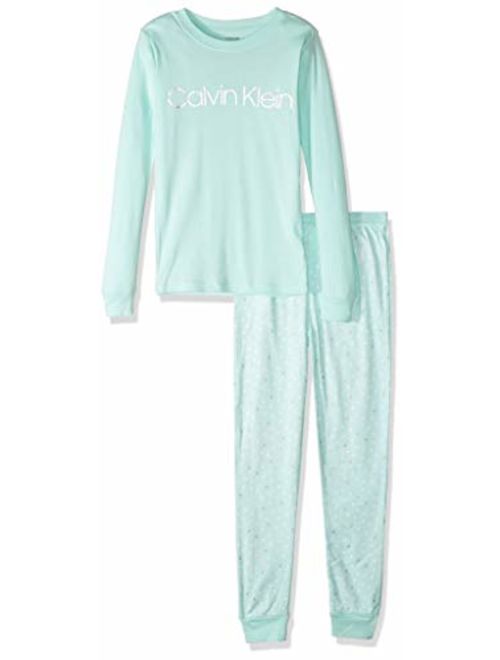 Calvin Klein Girls' Little 2 Piece Sleepwear Top and Bottom Long Sleeve Pajama Set Pj
