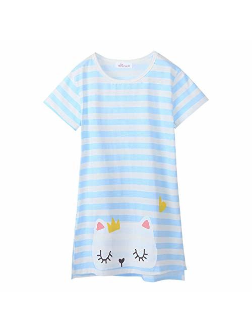Allmeingeld Girls' Kitty Nightgowns Cat Sleep Shirts Cotton Sleepwear for 3-10 Years