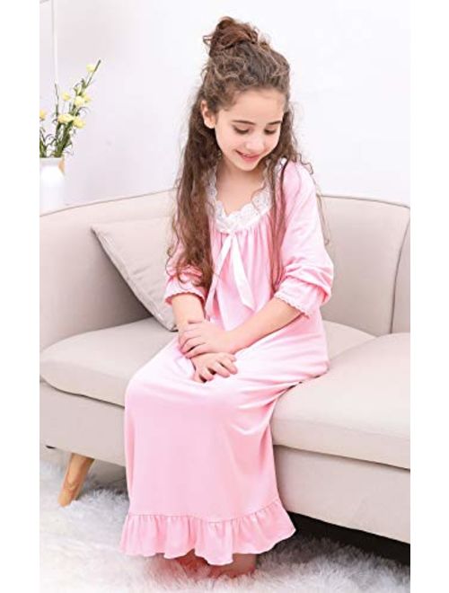Horcute Girls Cotton Long-Sleeve and Sleeveless Sleepshirts Nightshirts Pajamas Nightgown for 3-12 Years
