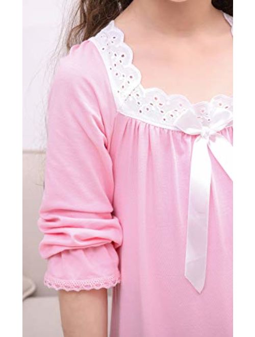 Horcute Girls Cotton Long-Sleeve and Sleeveless Sleepshirts Nightshirts Pajamas Nightgown for 3-12 Years