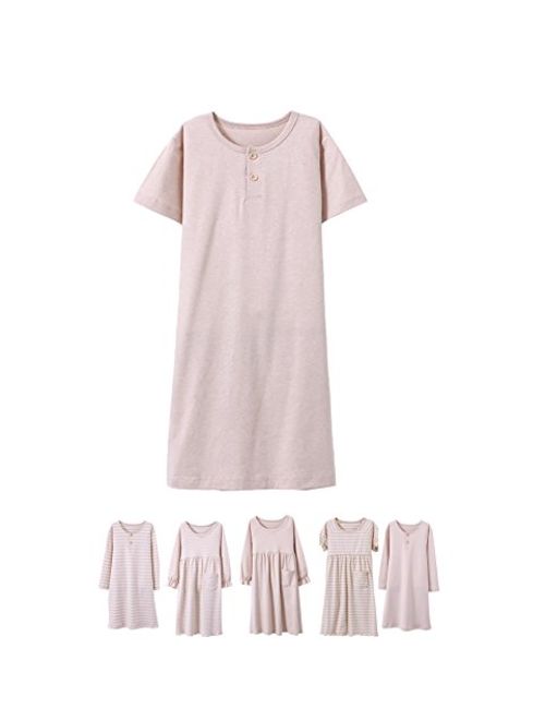 Abalacoco Girls Kids Cotton Nightgown Sleepwear Dress Soft Home Dress Summer Autumn Short Long Sleeve Soft Wear 4-12T