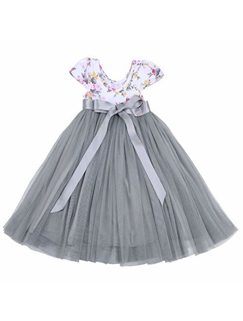 Flofallzique Little Girls Tutu Dress Tulle Floral Easter Casual Toddler Dress Sleeveless