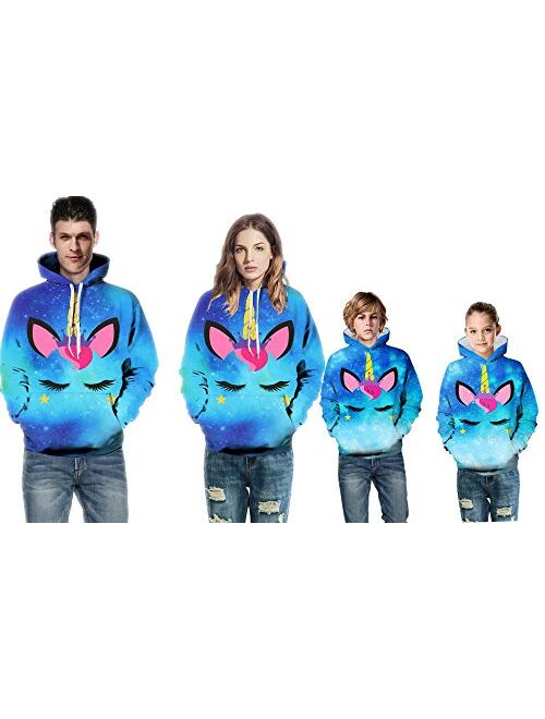 CYUURO Unisex 3D Digital Print Sweatshirts Galaxy Pullover Men Women Pocket Hoodies