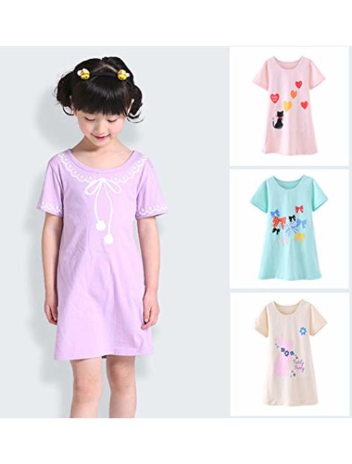 Girls Nightgown Cotton Nightshirt Cute Floral Princess Pajamas Sleep Dress