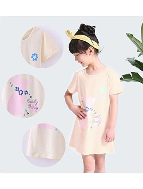 Girls Nightgown Cotton Nightshirt Cute Floral Princess Pajamas Sleep Dress