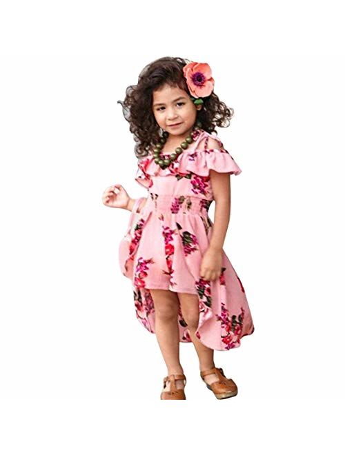 NoNoAnt Kids Girls Summer Sling Sweet Floral Dress Elegant Girl Princess Ruffles Irregular Culotte Dresses 3-8 Year