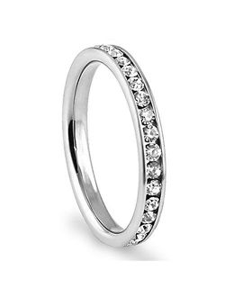Metal Factory 316L Stainless Steel White Cubic Zirconia CZ Eternity Wedding 3MM Band Ring up to Size 12 Comes Box