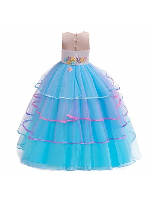 MYRISAM Girl 3/4 Sleeve Wedding Tulle Lace Dress Birthday Pageant Party Ball Gown