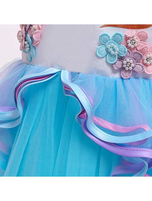 MYRISAM Girl's Unicorn Rainbow Long Tulle Dress Wedding Birthday Princess Carnival Party Performance Dance Pageant Ball Gowns
