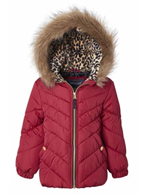 Sportoli Girls Winter Solid Puffer Bubble Jacket Coat Fleece Lined Fur Trim Hood