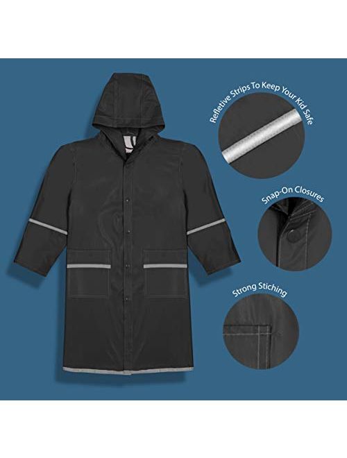 Fabugears Kids Raincoat for Girls Full Length Waterproof Jacket with Reflectors