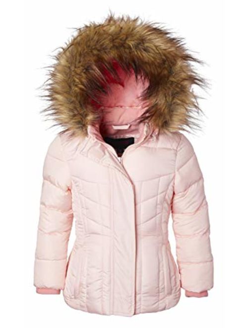 Sportoli Girls' Fleece Lined Heavy Quilted Fashion Detailed Jacket Coat with Attached Sherpa Lined Hood 