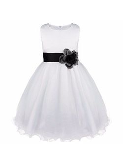 FEESHOW Satin Bodice White Communion Flower Girl Wedding Bridesmaid Party Pageant Dress