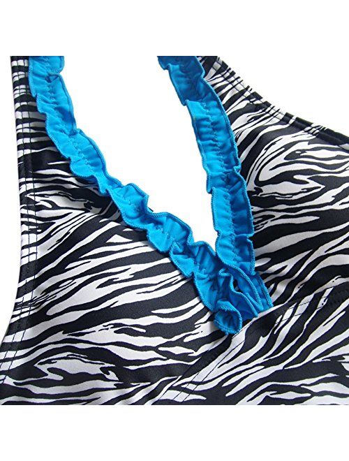 Freebily Little Big Girls' Tankini Set Zebra Halter Swimsuits Swimwear Bathing Suit