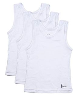 Feathers Boys White Tank 100% Cotton Super Soft Tagless Undershirts 3-Pack