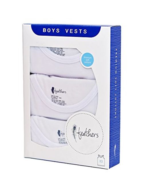 Feathers Boys White Tank 100% Cotton Super Soft Tagless Undershirts 3-Pack 