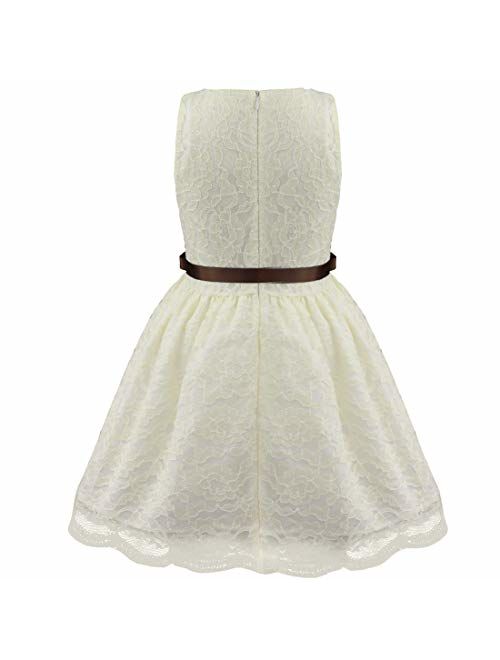 TiaoBug Kids Girls Vintage Lace Princess Flower Dress Sleeveless Pageant Gown Baptism First Communion Country Dress