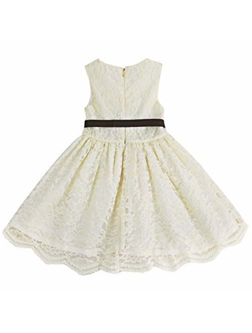 TiaoBug Kids Girls Vintage Lace Princess Flower Dress Sleeveless Pageant Gown Baptism First Communion Country Dress
