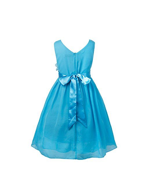 YiZYiF Kids Big Girl's Double V Neck Flower Dress Bridesmaid Graduation with Sash