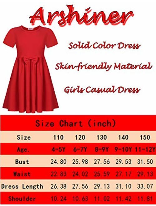 Arshiner Girls Long/Short Sleeve Dress A line Twirly Skater Casual Dress