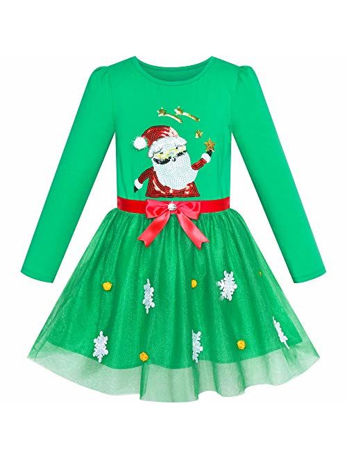 Sunny Fashion Girls Dress Christmas Santa Hat Long Sleeve Party Dress Size 6-12