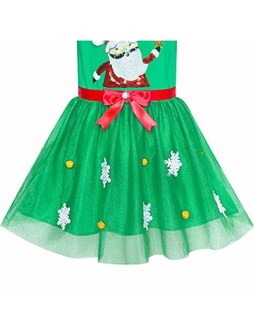 Sunny Fashion Girls Dress Christmas Santa Hat Long Sleeve Party Dress Size 6-12