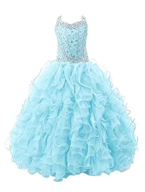 Baoji Girls' Crystal Body Straps Layered Ball Gown Ruffles Pageant Dresses