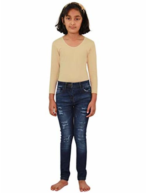 Kids Girls Skinny Jeans Denim Ripped Fashion White Stretchy Pant Jegging 3-14 Yr 