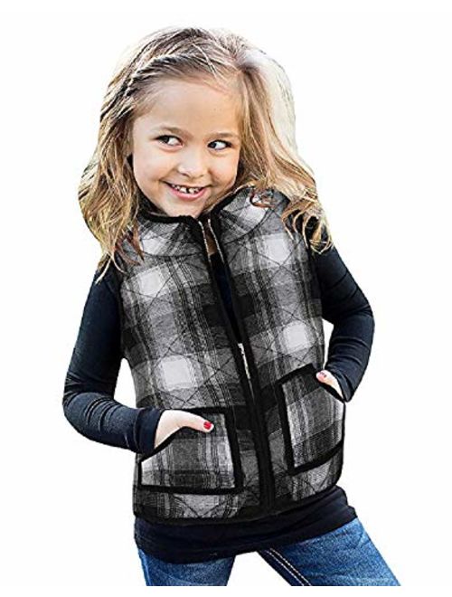 Girls Buffalo Cotton Plaid Quilted Vest Cute Puff Lined Gilet