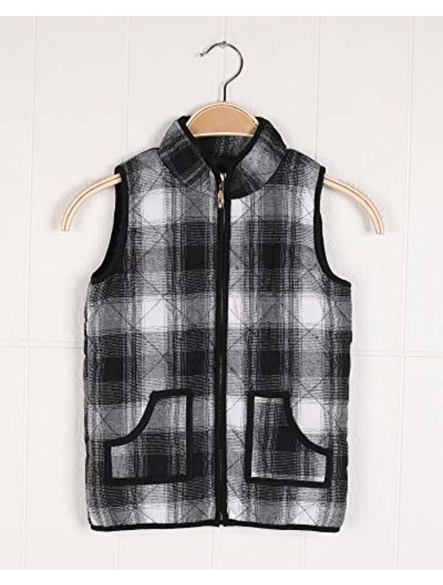 Girls Buffalo Cotton Plaid Quilted Vest Cute Puff Lined Gilet