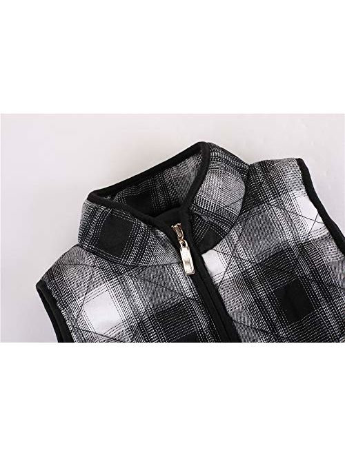 Girls Buffalo Cotton Plaid Quilted Vest Cute Puff Lined Gilet
