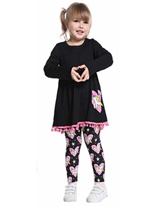 Herimmy Cute Little Girls 2 Pieces Long Sleeve Top Pants Clothes Set Outfit Tops Leggings Set 