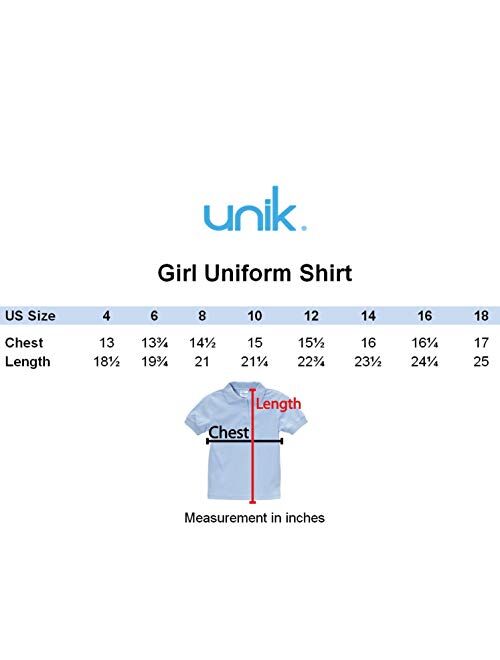 unik Girl's Uniform Polo Shirt Short Sleeve White Navy Sky Blue Red Green Pink