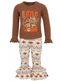 Unique Baby Girls 2 Piece Little Miss Gobble Turkey Thanksgiving Outfit