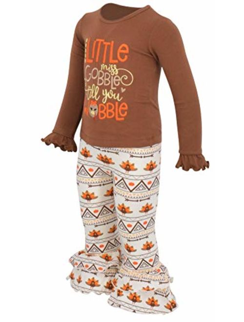 Unique Baby Girls 2 Piece Little Miss Gobble Turkey Thanksgiving Outfit