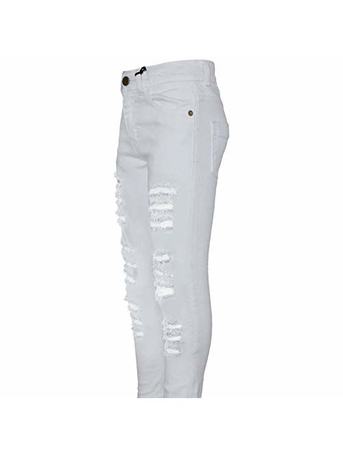 Kids Girls Skinny Jeans Denim Ripped Fashion White Stretchy Pant Jegging 3-14 Yr