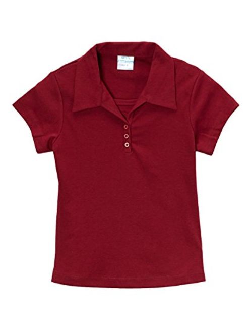unik Girl's Uniform Triple Button Collar Shirt Short Sleeve White Navy Sky Blue Red Burgundy Hunter Green Yellow Purple