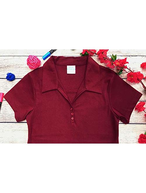 unik Girl's Uniform Triple Button Collar Shirt Short Sleeve White Navy Sky Blue Red Burgundy Hunter Green Yellow Purple