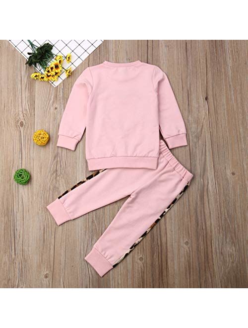 Toddler Baby Girl Fall Winter Clothes Leopard Heart Long Sleeve Tops Legging Pants Tracksuit Sweatsuit 2Pcs Outfit Set