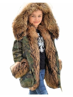 Aofur Kids Unisex Coat Winter Black Jacket Faux Fur Parka Casual Hooded Warm Trench Outwear Children Clothes for Girls Boys