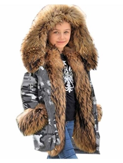 Aofur Kids Unisex Coat Winter Black Jacket Faux Fur Parka Casual Hooded Warm Trench Outwear Children Clothes for Girls Boys