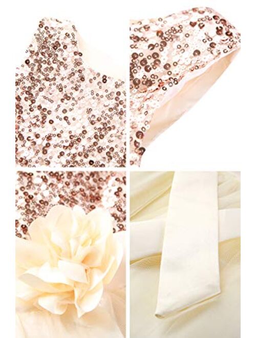YMING Girls Flower Princess Tutu Party Dress Sequin Flare Lace Princess Dress
