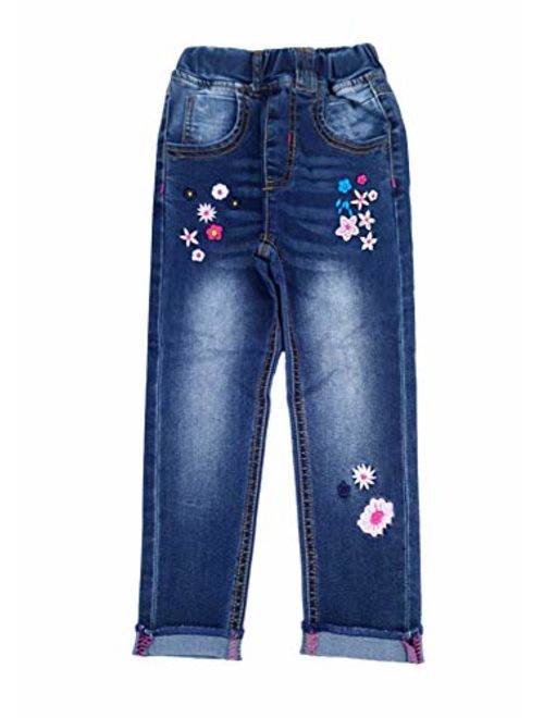 Kidscool Space Girls Embroiderd Small Flower Decor Slim Jeans Pants