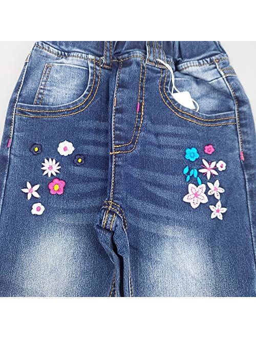 Kidscool Space Girls Embroiderd Small Flower Decor Slim Jeans Pants