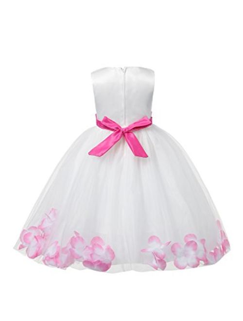aibeiboutique Little Girl Tutu Flower Petals Bow Dress Chiffon Princess Dresses for Wedding Party