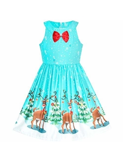 Girls Dress Christmas Eve Christmas Tree Snow Reindeer Party